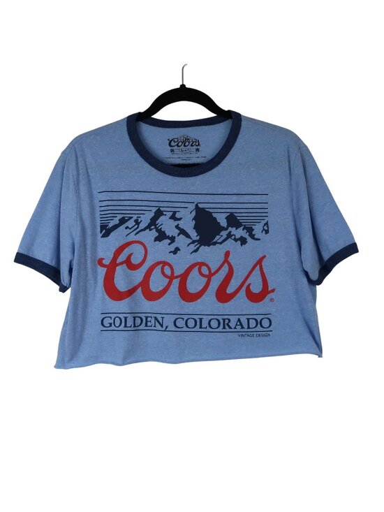 Coors Tops - ✨3/$30 Coors Banquet Womens S M Blue Cropped Ringer T-Shirt Vintage Style Top